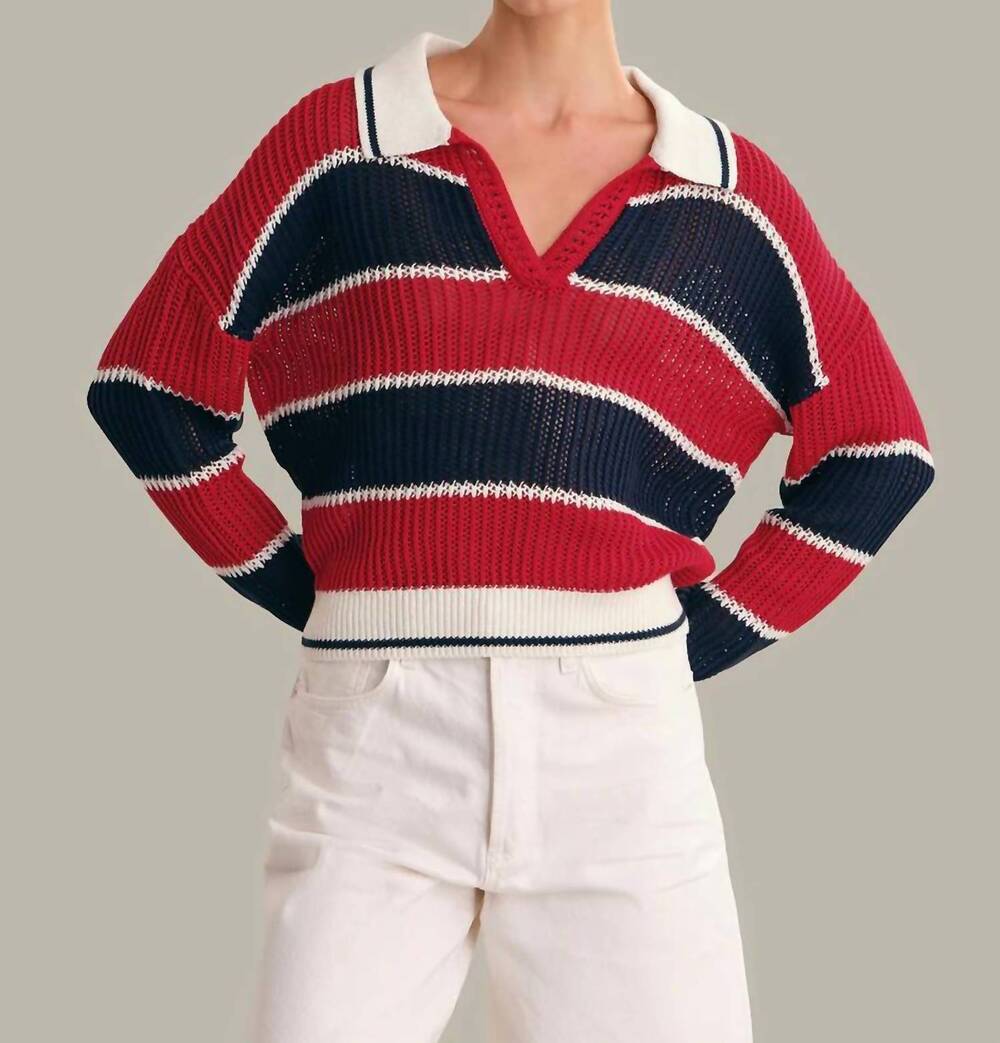 NEW 525 AMERICA alexa rugby stripe polo pullover in racing red combo